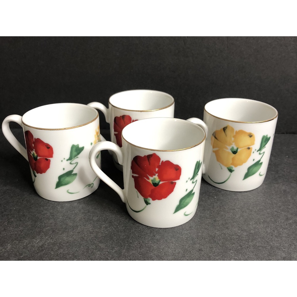 4 Takahashi Tea Cups Felice San Francisco Floral 2.25" Demitasse Poppies Vintage